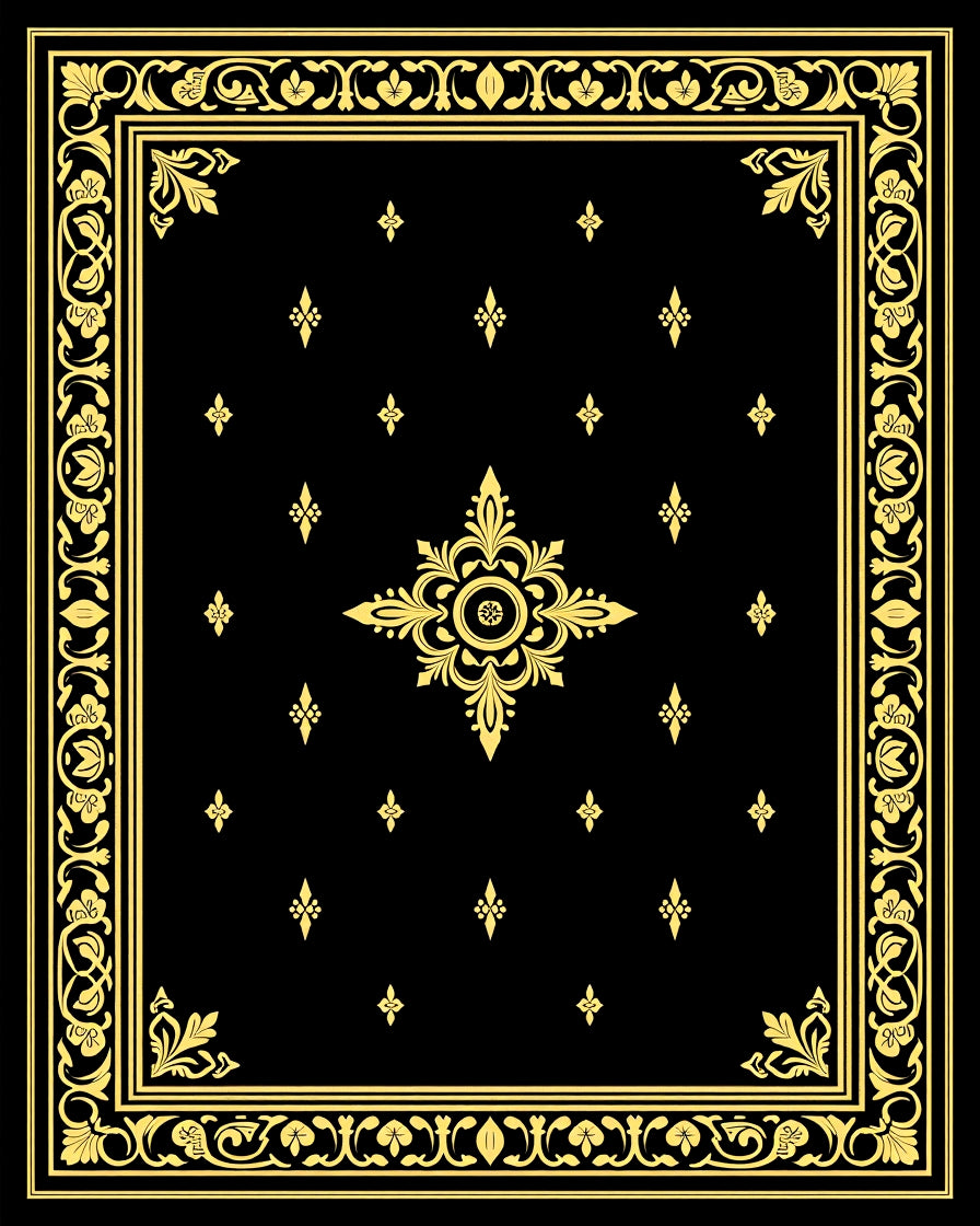 Elegant Black Golden Floral Border Rug