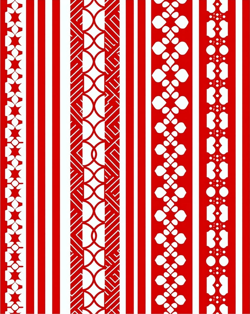 Red White Geometric Stripe Medallion Rug