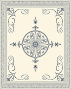 Cream Navy Filigree Medallion Border Rug
