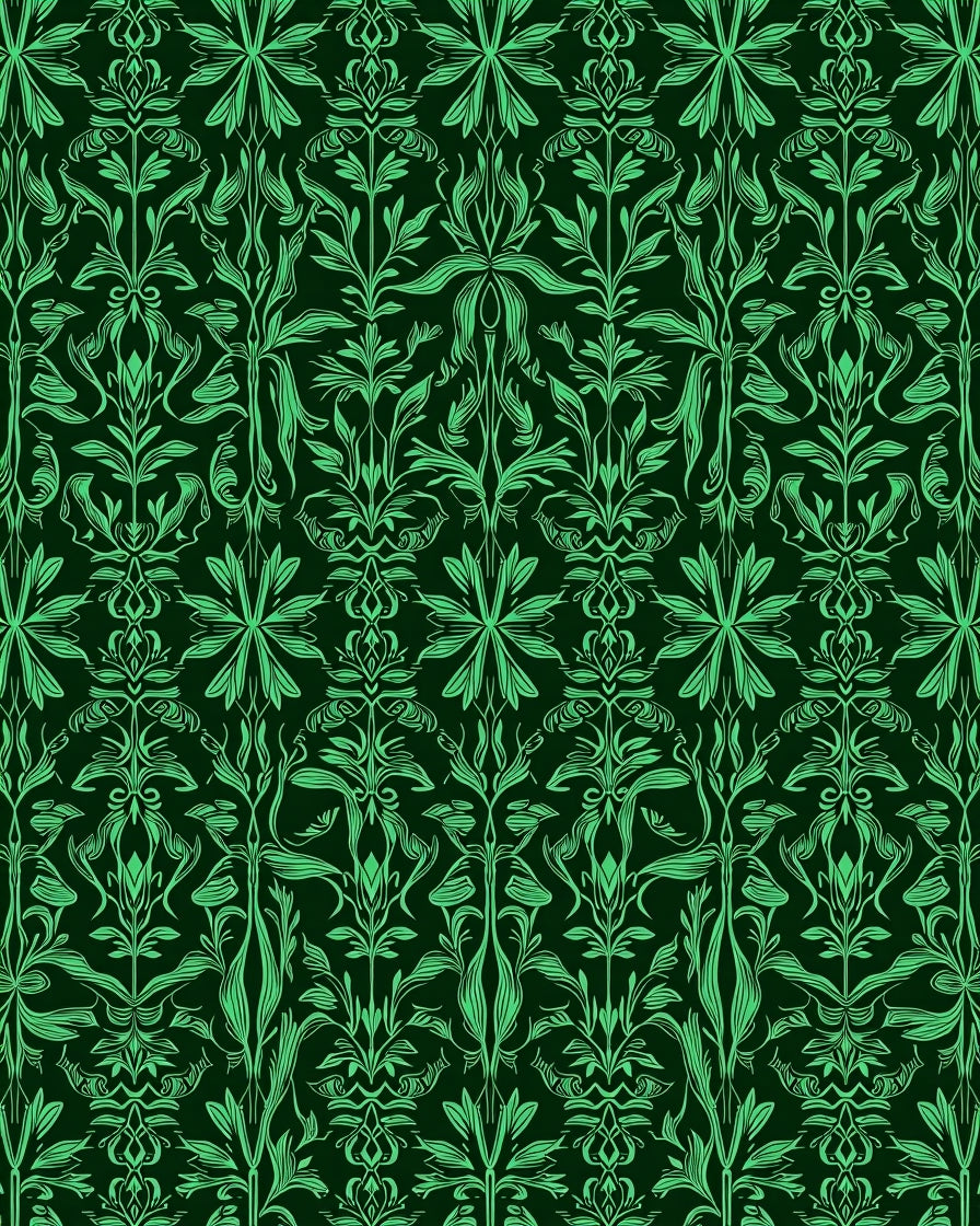 Emerald Green Art Nouveau Floral Rug