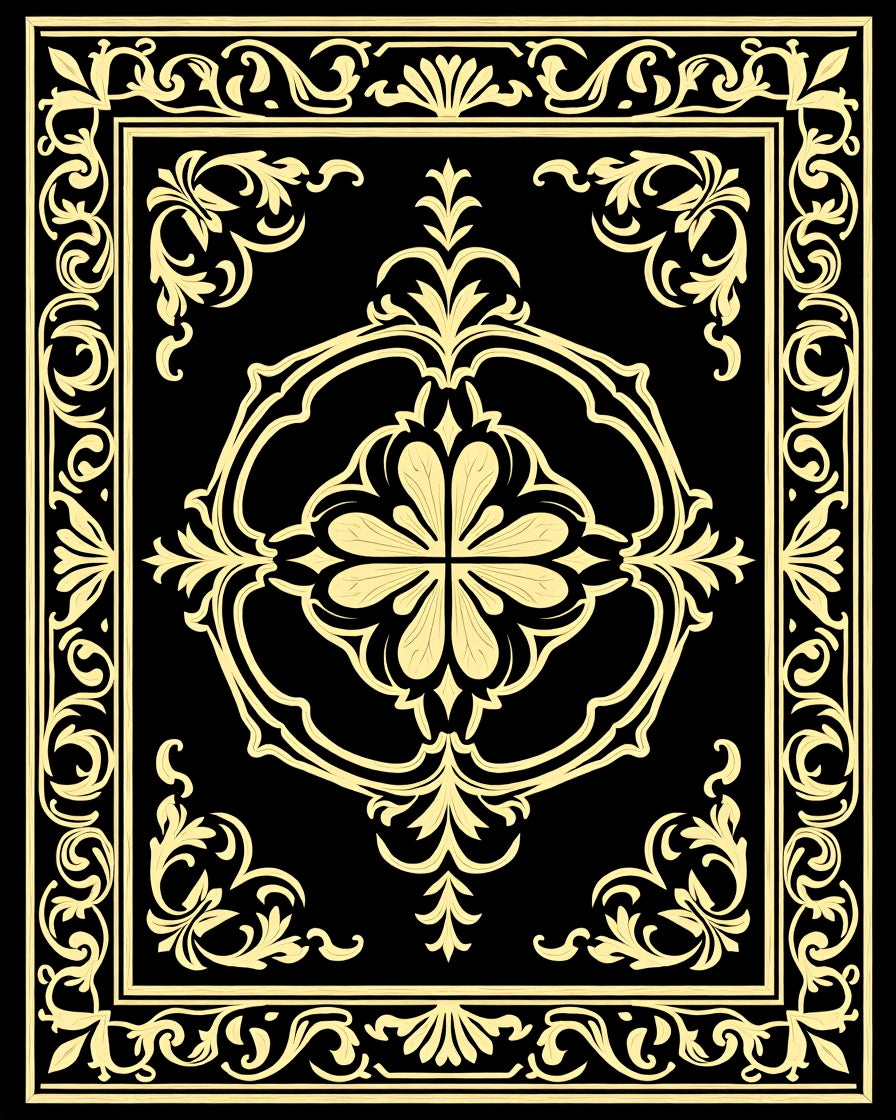 Yellow Vintage Floral Scroll Border Rug