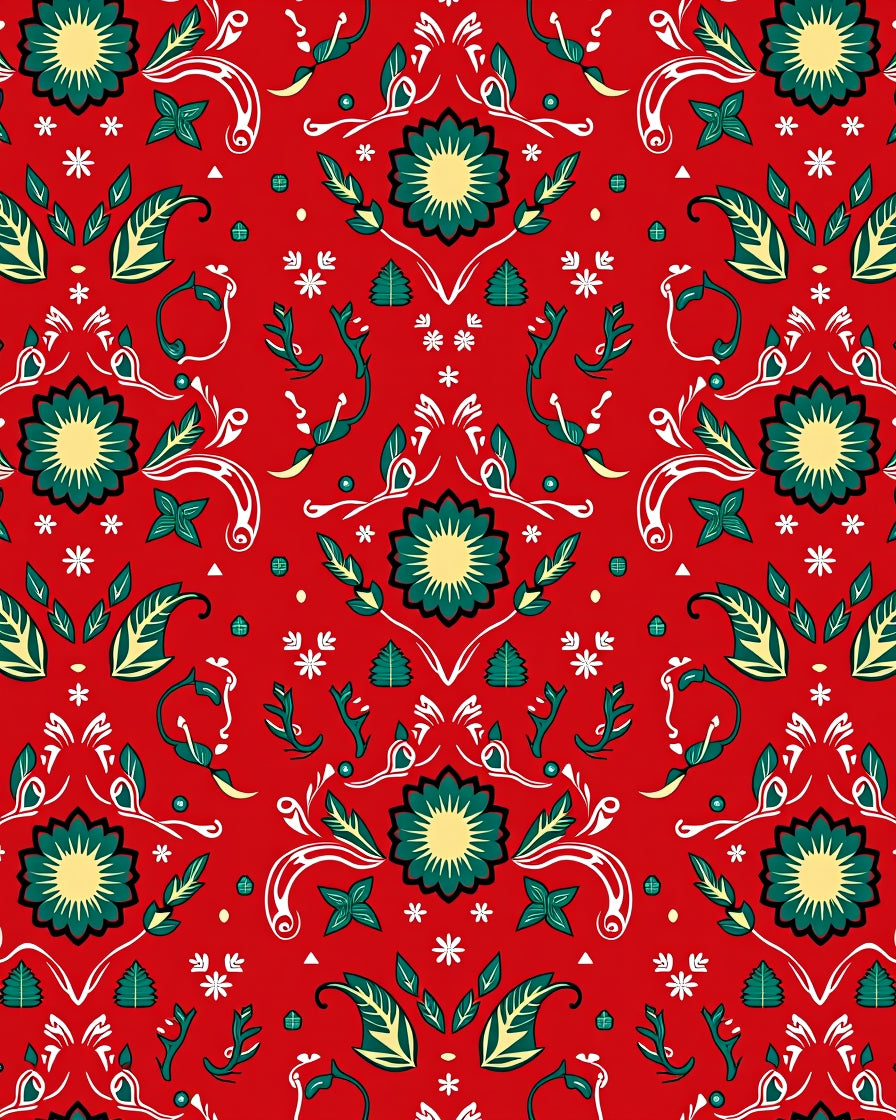 Red Green Golden Floral Medallion Rug