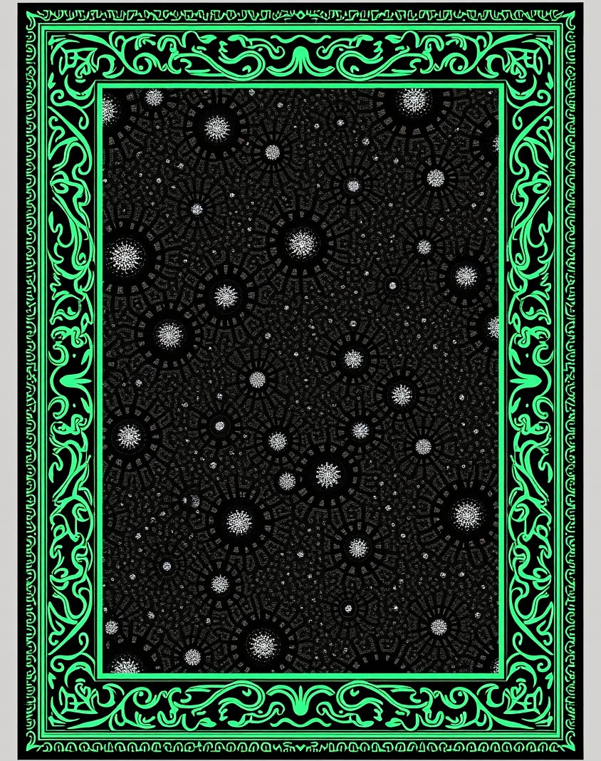 Neon Black Starburst Mandala Rug