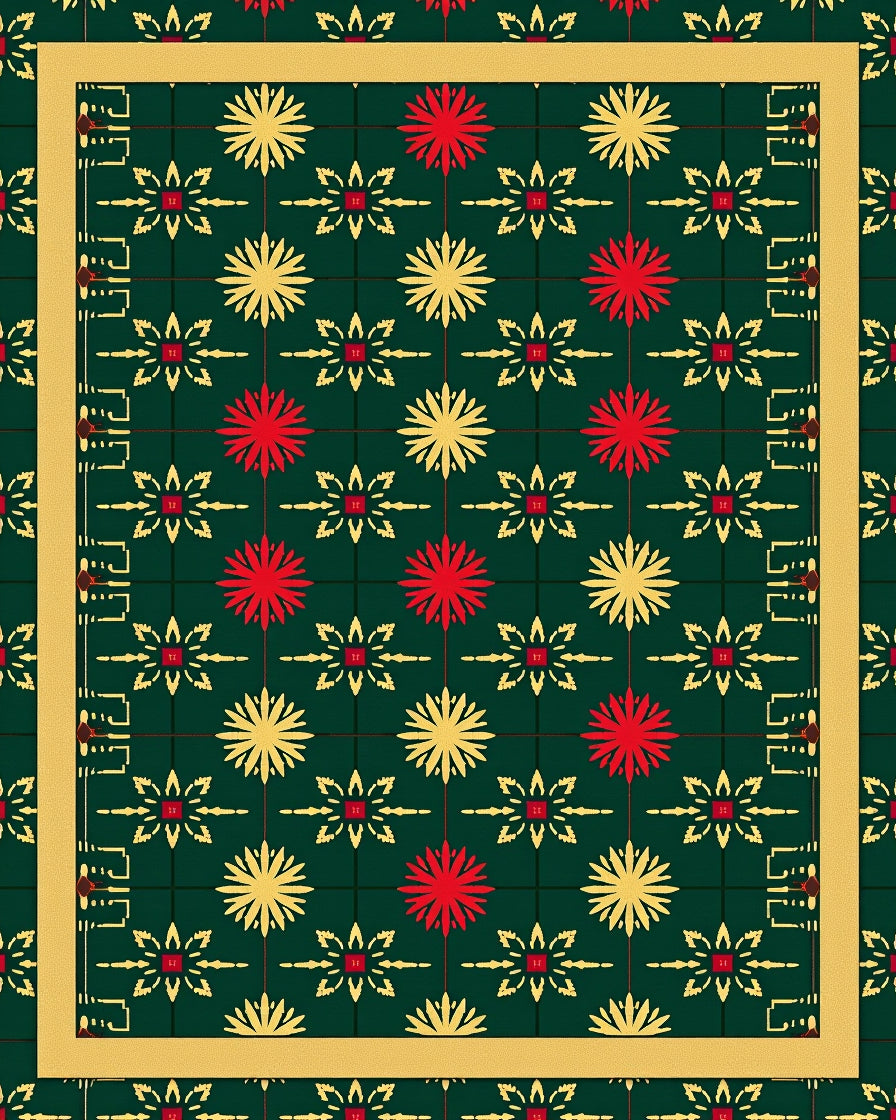 Autumn Red Yellow Starburst Collection Rug