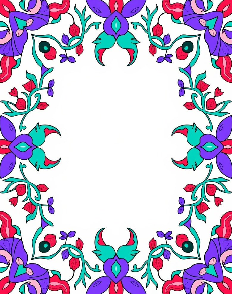 Vibrant Purple Teal Floral Flourish Rug