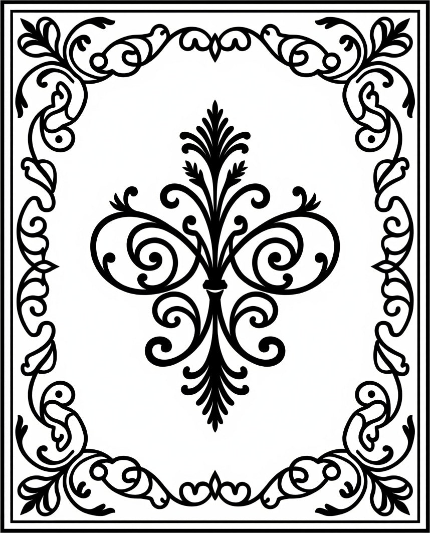 Classic Black Scrollwork Floral Medallion Rug