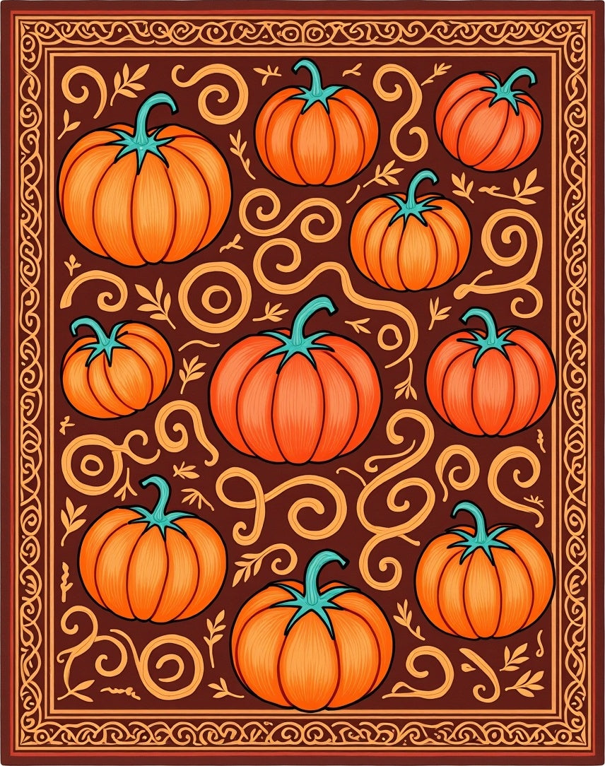 Harvest Orange Pumpkin Swirl Border Rug