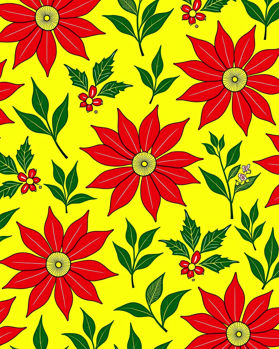 Bold Red Floral Yellow Botanical Rug