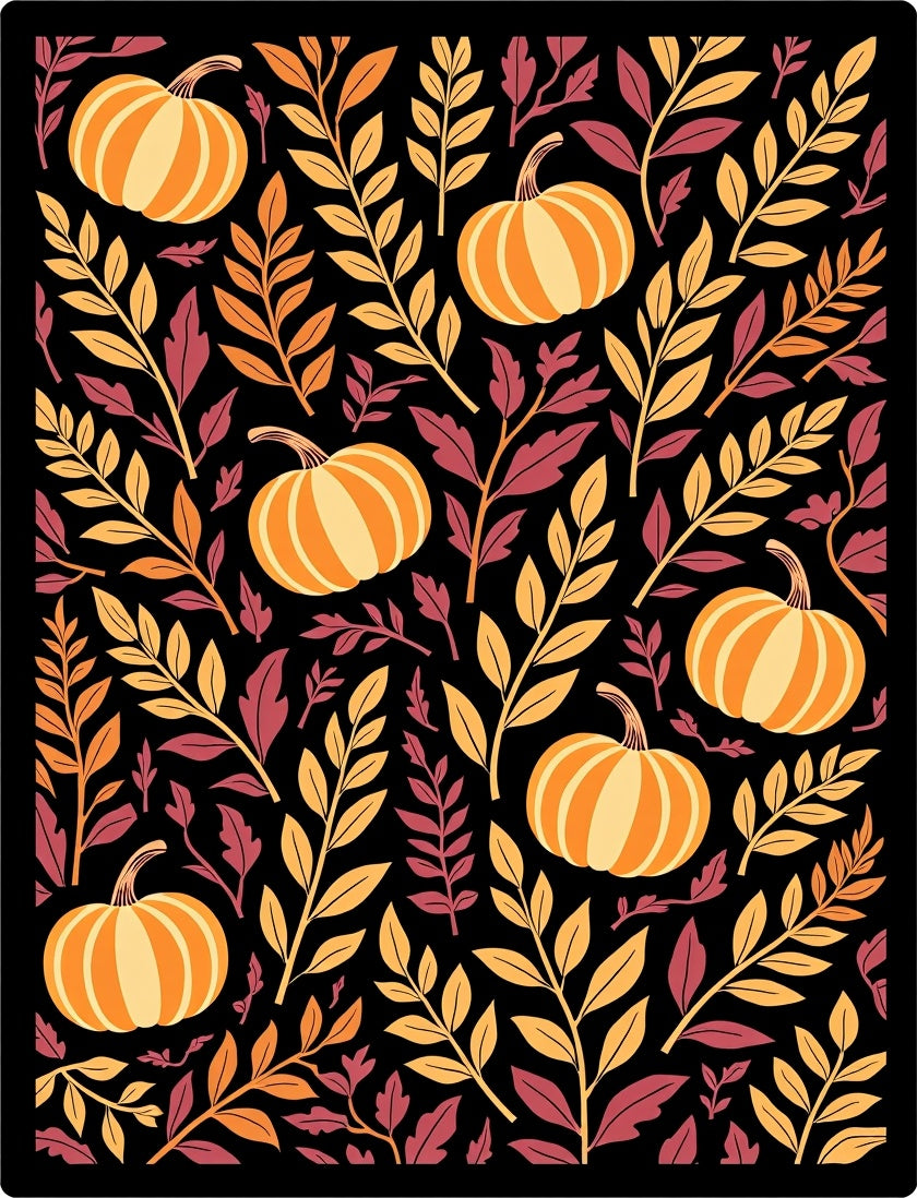 Autumn Pumpkin Leaf Garland Rug