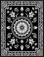 Black White Ornate Floral Centerpiece Rug