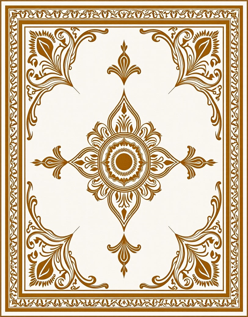 Antique Gold Floral Medallion Border Rug