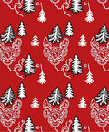 Red White Evergreen Forest Illustration Rug