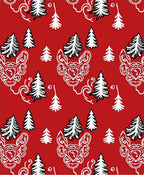 Red White Evergreen Forest Illustration Rug