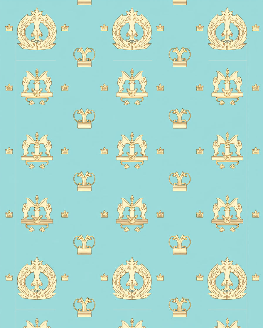 Golden Crown Medallion Aqua Background Rug