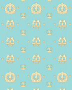 Golden Crown Medallion Aqua Background Rug