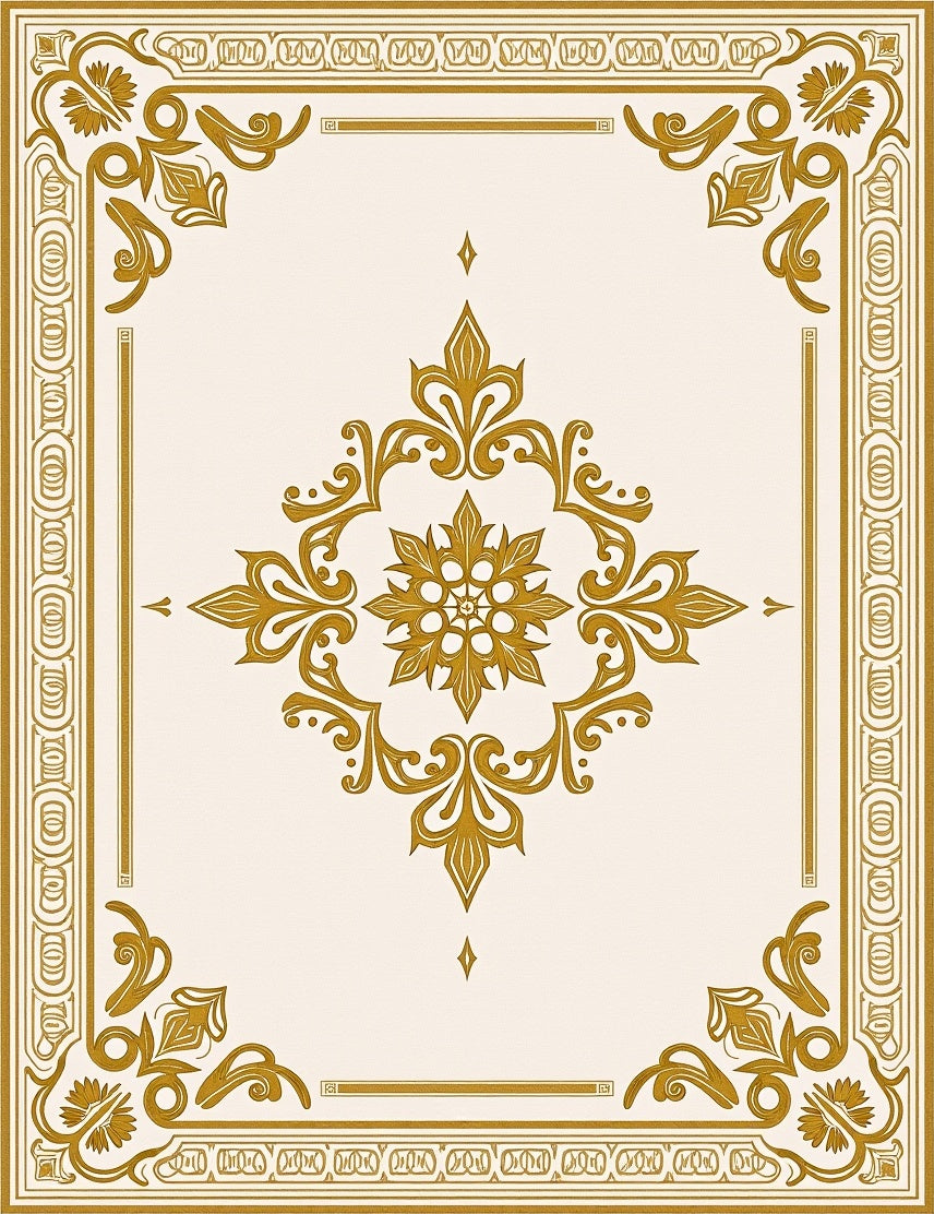 Elegant Gold Filigree Scrollwork Medallion Rug