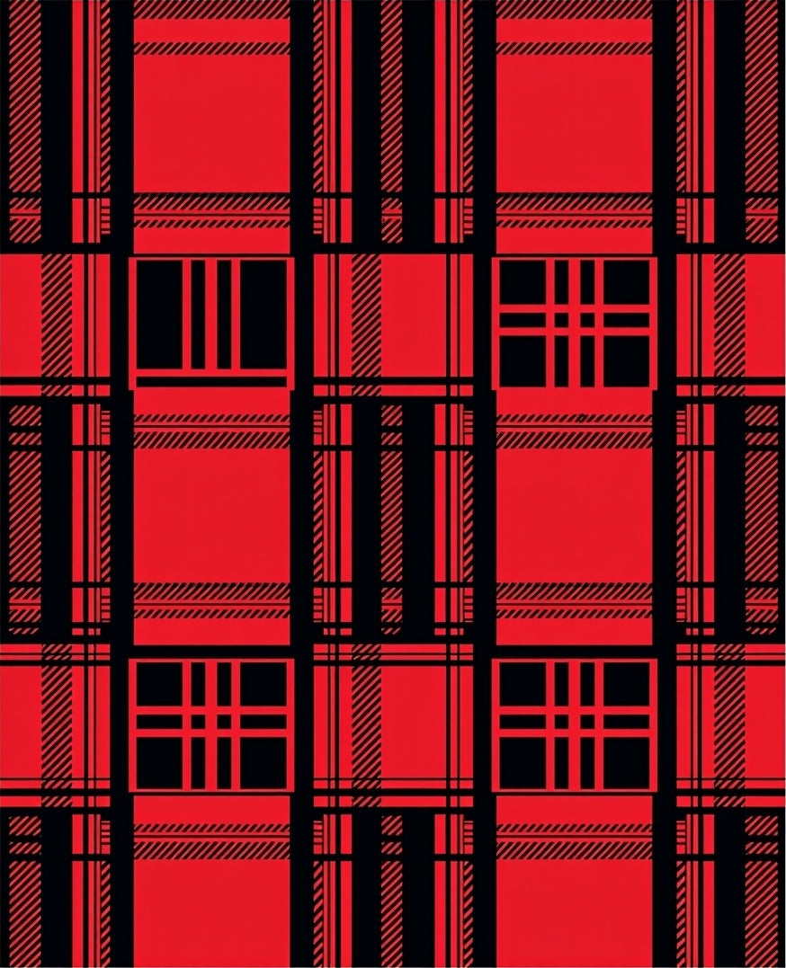 Bold Red Black Plaid Squares Rug