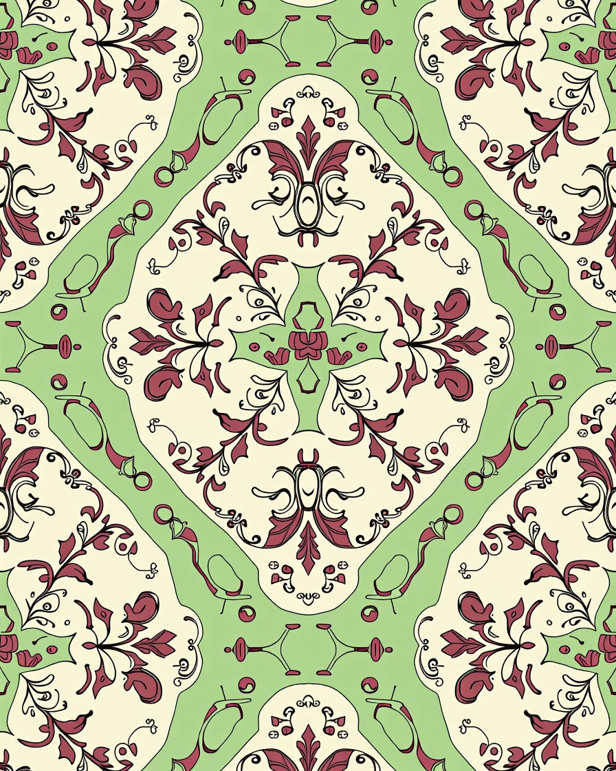 Ornate Red Floral Lattice Cream Rug