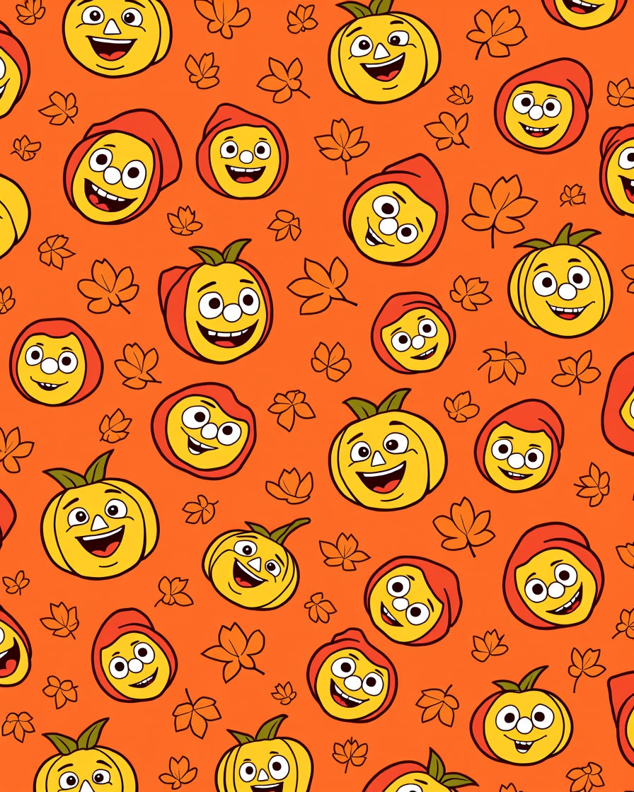 Cheerful Pumpkin Faces Autumn Leaves Rug