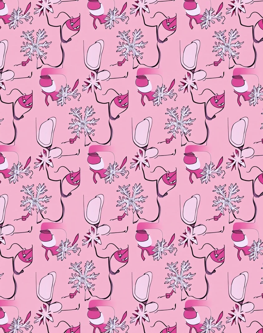 Pink Silver Whimsical Snowflakes Rug