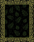 Black Green Fern Leaf Border Art Rug