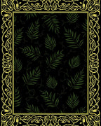 Black Green Fern Leaf Border Art Rug