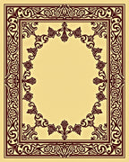 Maroon Floral Bordered Cream Frame Rug