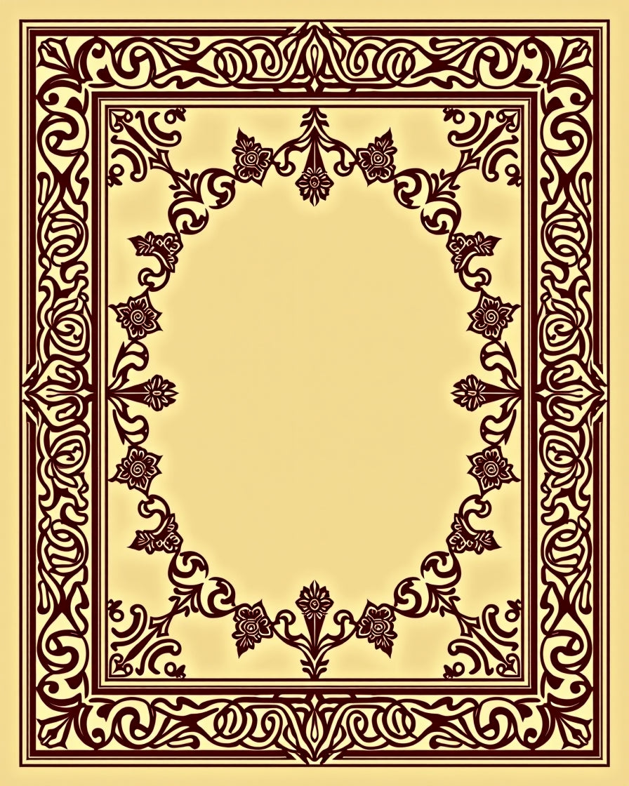 Maroon Floral Bordered Cream Frame Rug