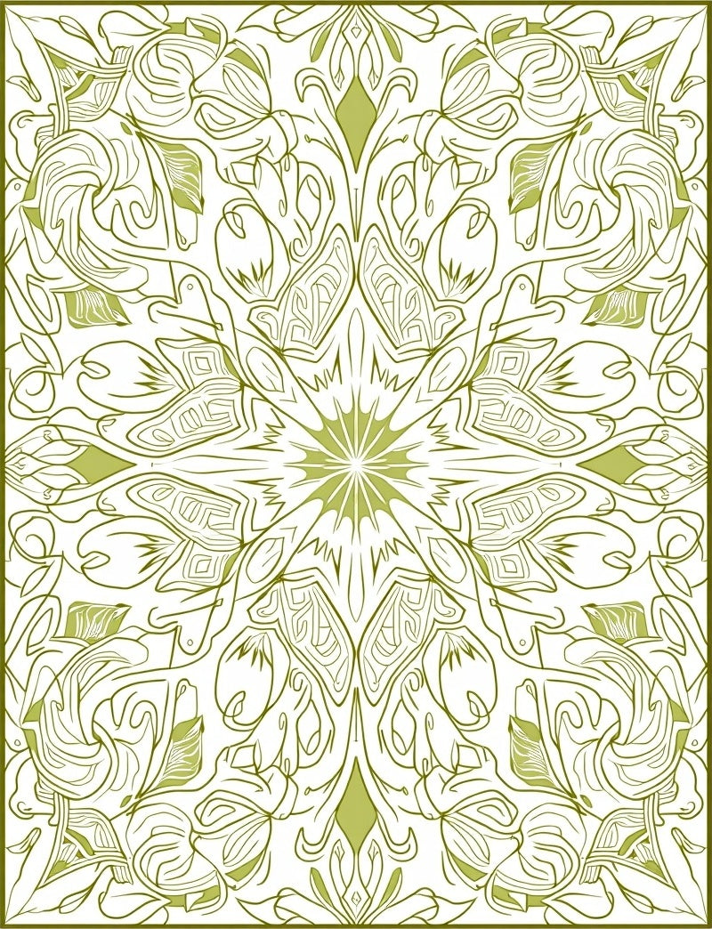 Elegant Olive Green Floral Mandala Rug