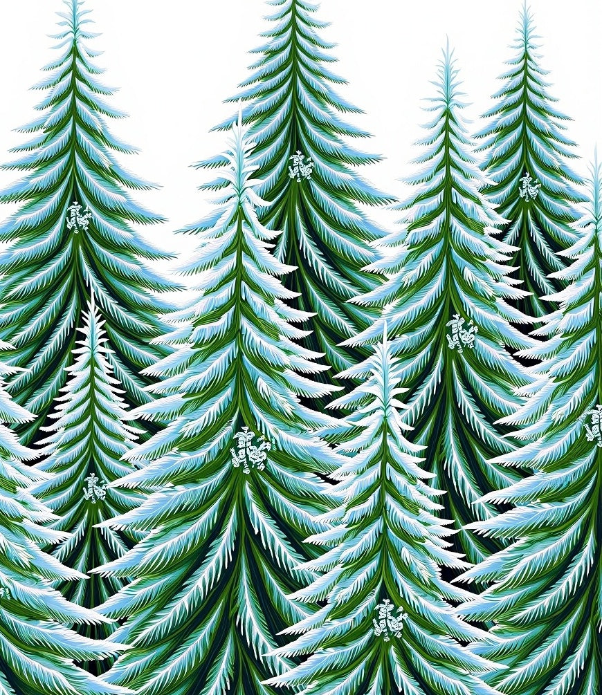 Verdant Pine Trees Snowfall Accents Rug