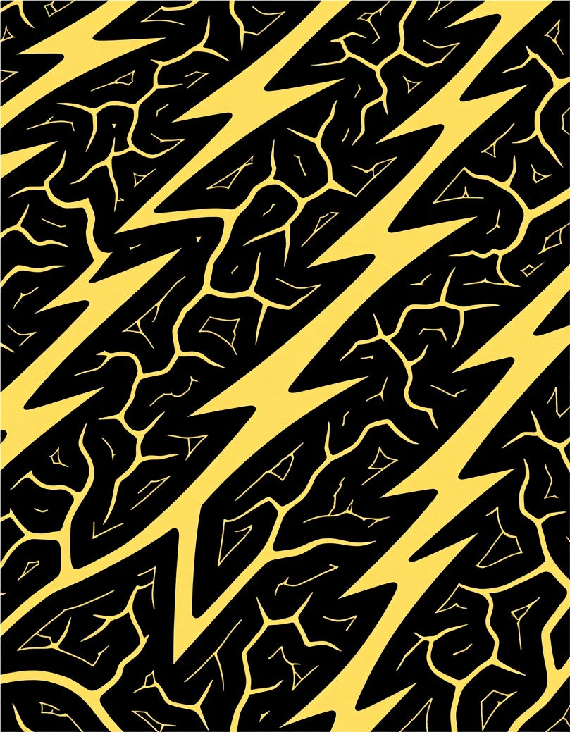 Bold Yellow Jagged Lightning Black Rug