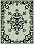 Pale Green Medallion Floral Border Rug