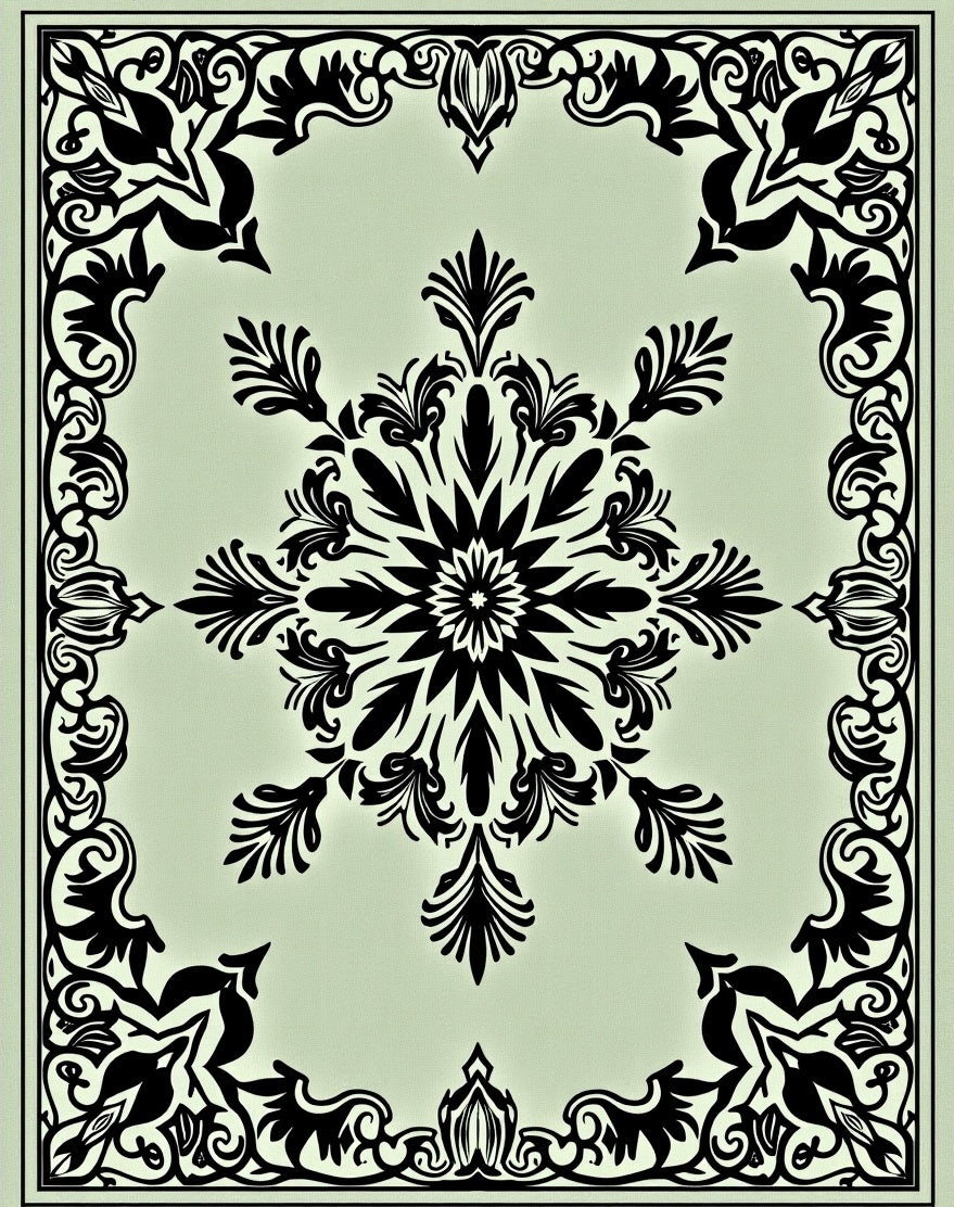 Pale Green Medallion Floral Border Rug