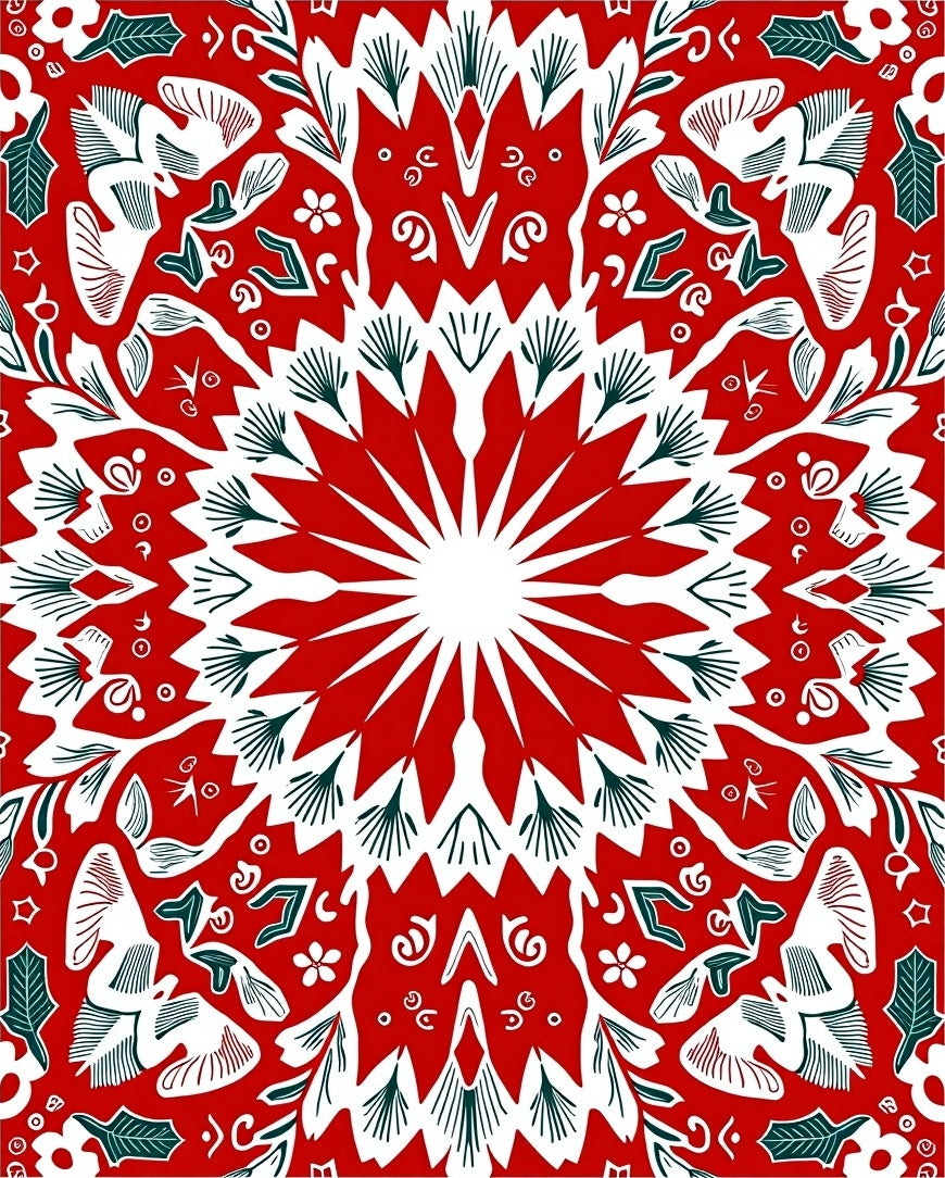 Vibrant Red Floral Mandala Harmony Rug