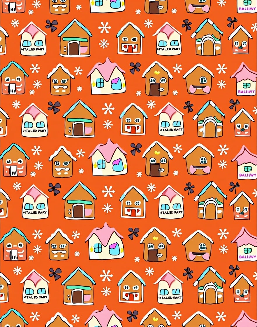 Gingerbread Houses Orange Whimsical Village Rug