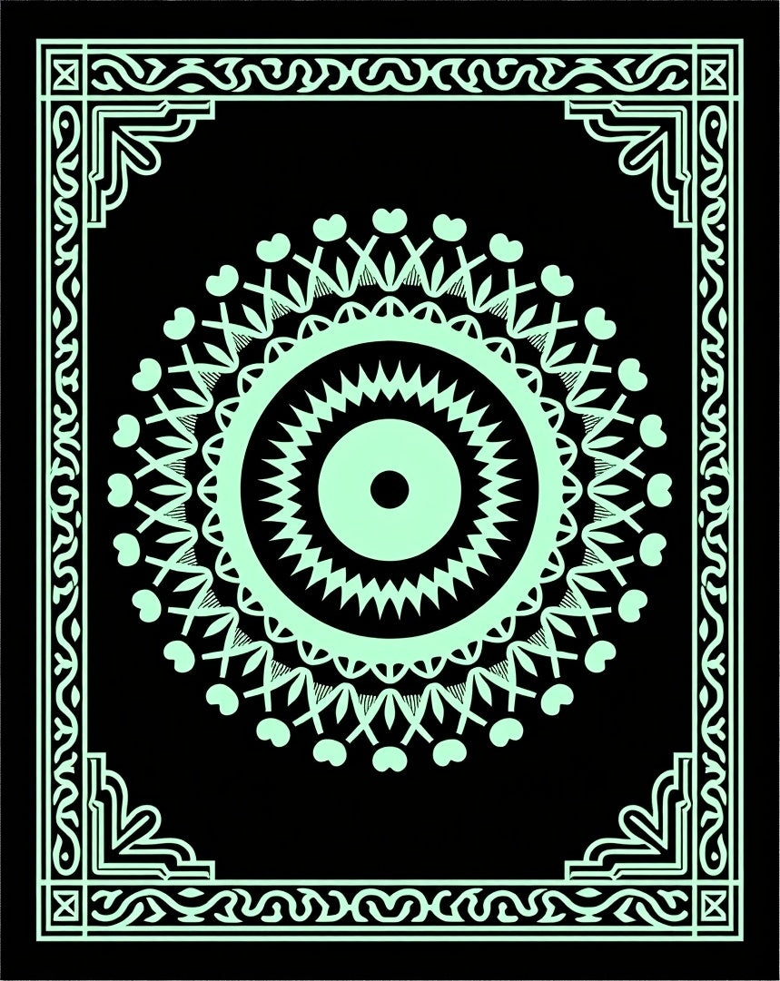 Mint Green Ornate Mandala Border Rug