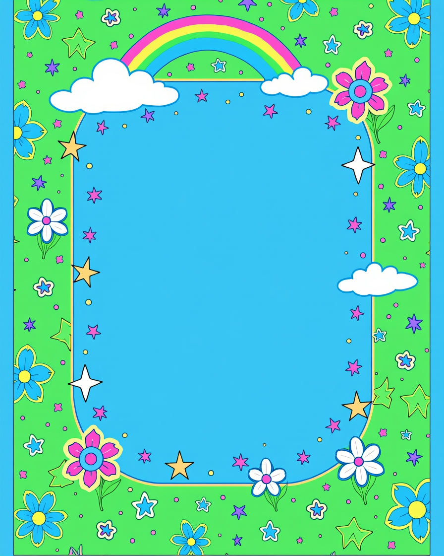 Groovy Rainbow Clouds Floral Stars Rug