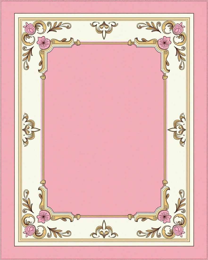 Pink Floral Frame Border Rug