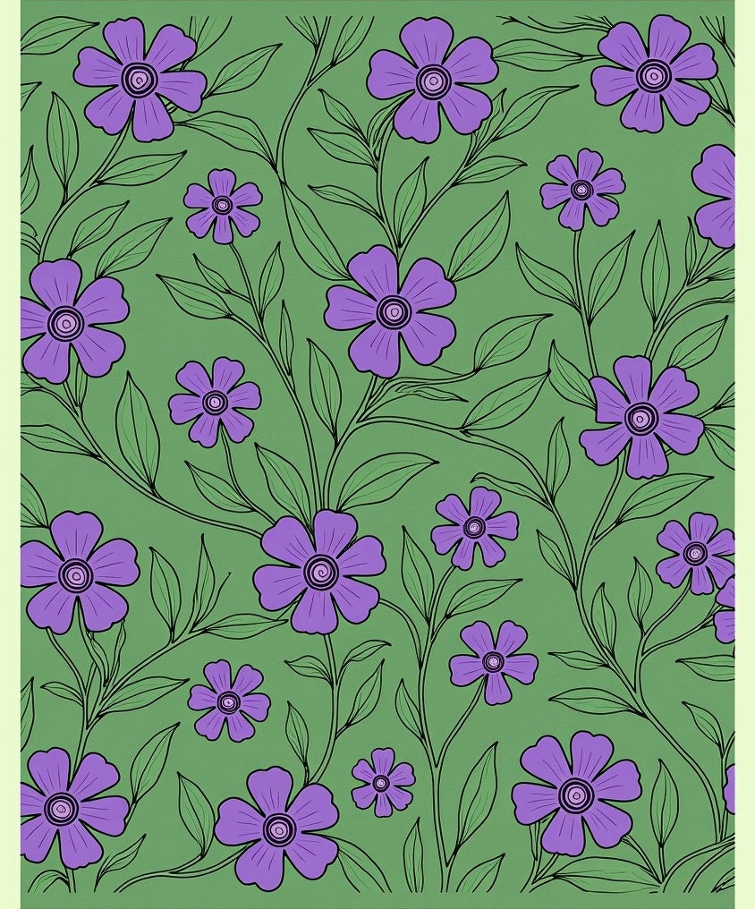 Purple Floral Vine Green Meadow Rug
