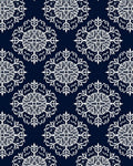 Ornate White Snowflake Navy Blue Rug