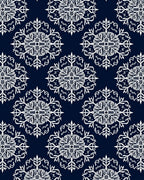 Ornate White Snowflake Navy Blue Rug