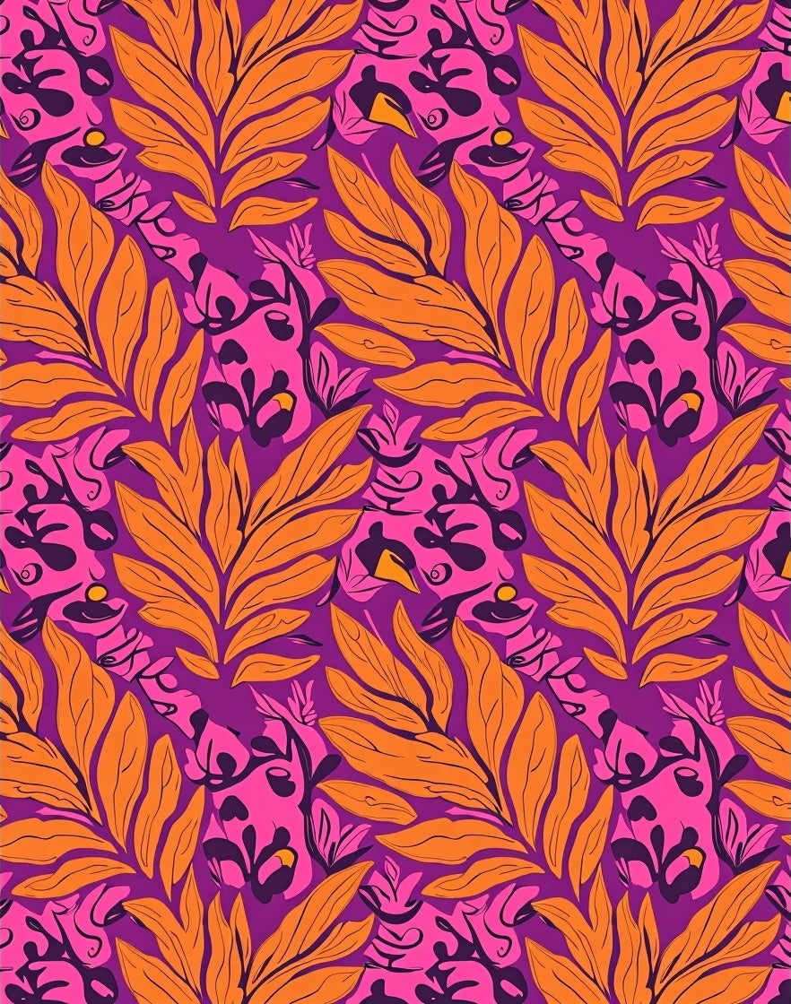 Vibrant Orange Leaf Jungle Tropical Rug
