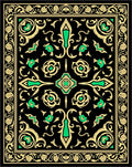 Black gold green ornate floral Rug