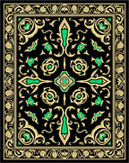 Black gold green ornate floral Rug