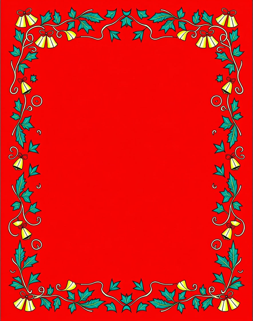 Red Holly Bells Garland Border Rug
