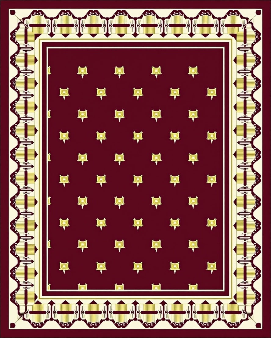 Maroon Golden Medallion Border Rug