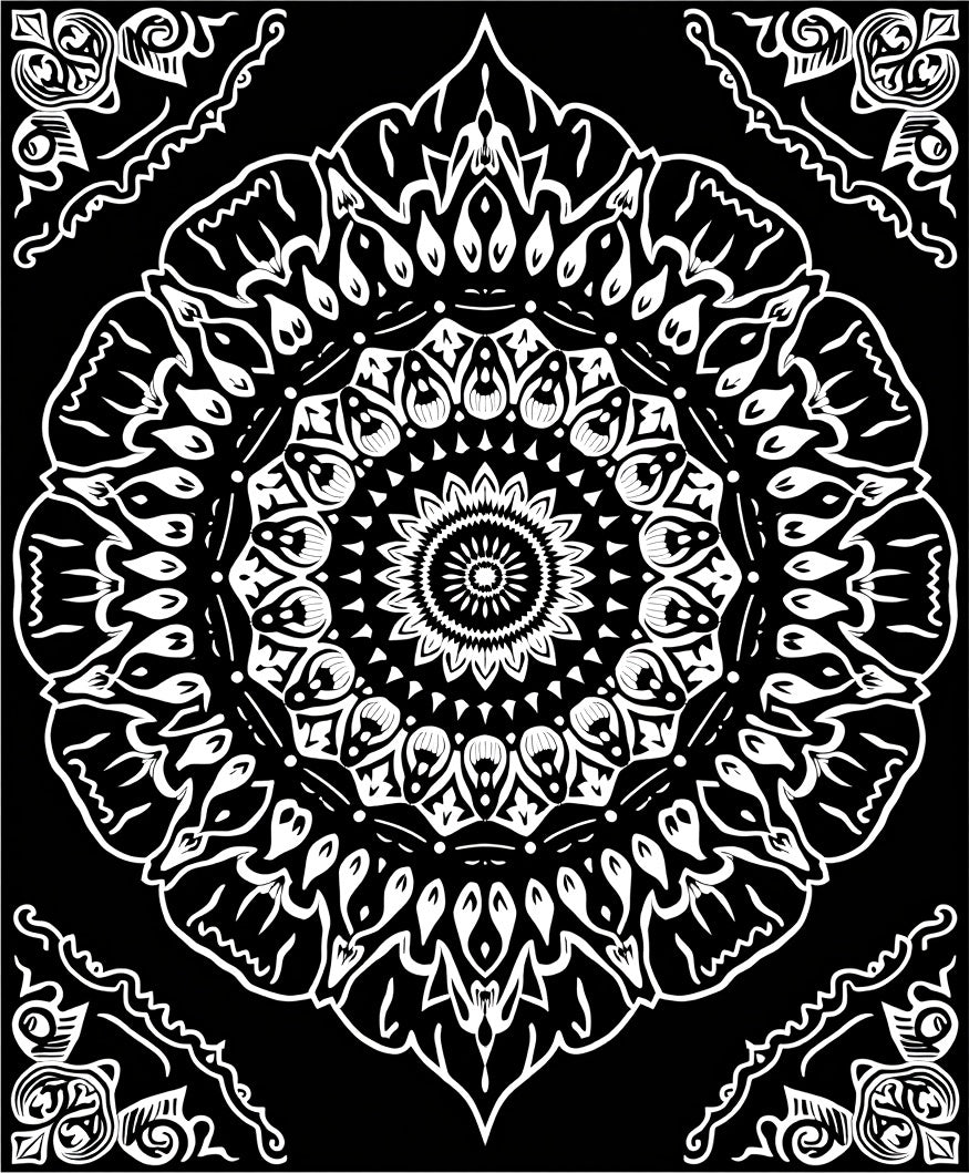 Monochromatic Classic Mandala Floral Rug