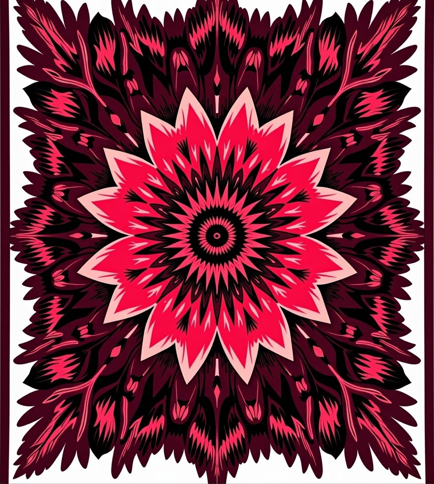 Crimson Pink Feathered Mandala Rug