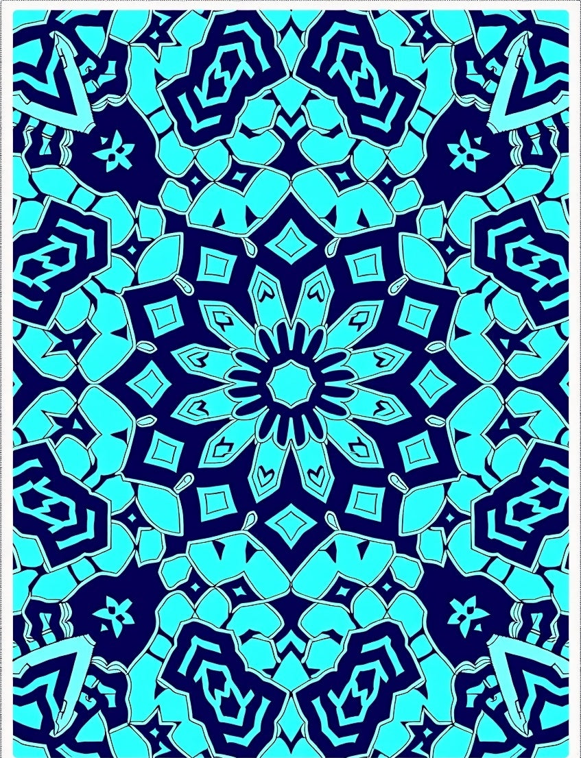 Vibrant Cyan Medallion Symmetry Rug