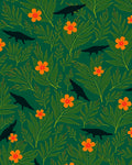 Dark Teal Alligator Orange Blossom Jungle Rug